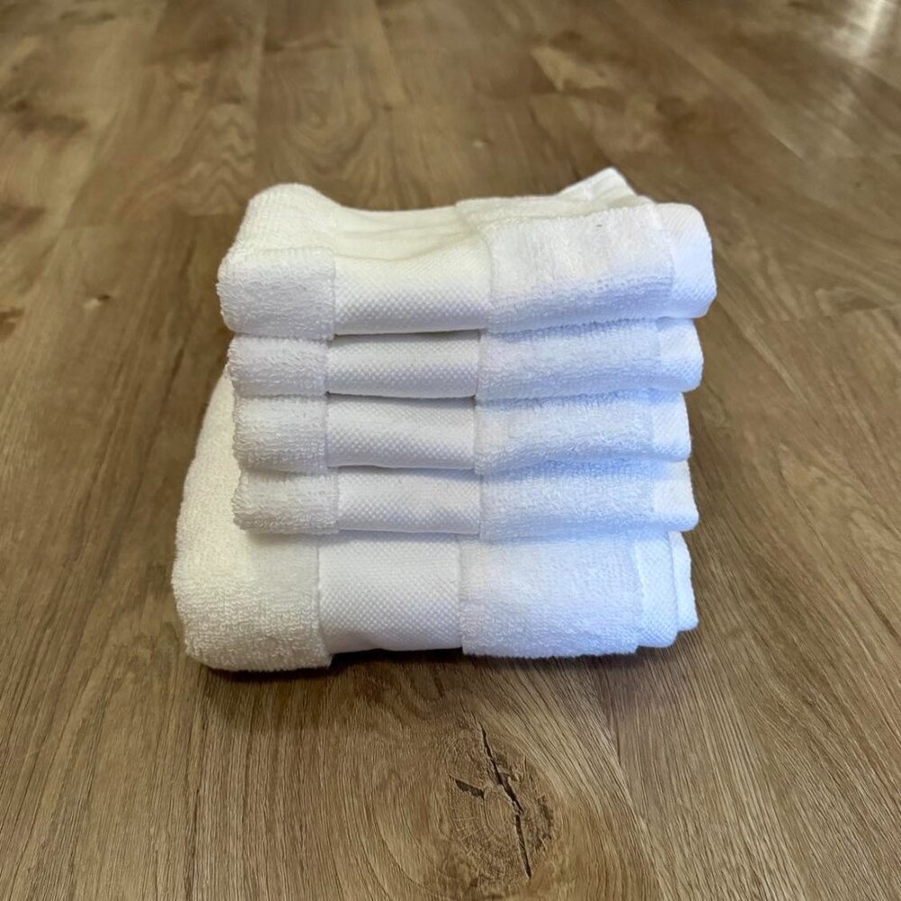 5 Pc RALPH LAUREN Wescott Sailcloth White 1 Hand Towel 4 Washcloths COTTON